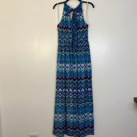 Eliza J | New halter style geometric print maxi dress Women’s size 4 sleeveless - Picture 5 of 11